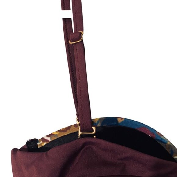 Tavik Swimwear Maroon Floral Trim Padded Beachy Bikini Top Women SZ L - Picture 7 of 11